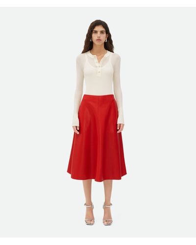 Bottega Veneta Leather Midi Skirt - Red