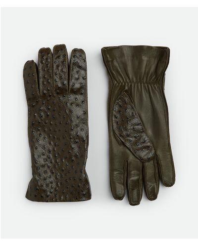 Bottega Veneta Handschuhe Aus Leder In Straußenoptik - Grün