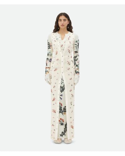 Bottega Veneta Langes Kleid Aus Wolle Mit Blumenmotiv - Weiß