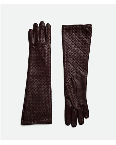 Bottega Veneta Intrecciato Leather Midi Gloves - Brown