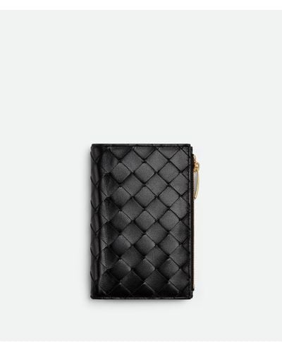 Bottega Veneta Medium Intrecciato Bi-fold Zip Wallet - Black