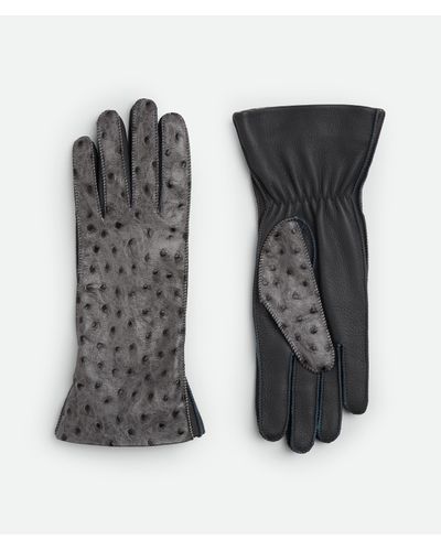 Bottega Veneta Ostrich-Effect Leather Gloves - Black