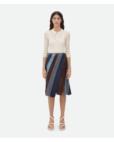 Bottega Veneta Striped Leather Skirt - Blue