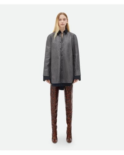 Bottega Veneta Ostrich-Effect Leather Double Shirt Dress - Gray