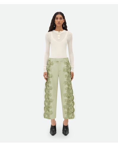 Bottega Veneta Pantalong En Viscose Avec Dentelle Brodée - Vert