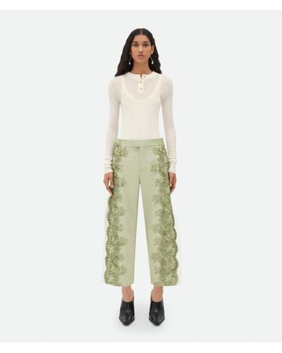 Bottega Veneta Viscose Cropped Trousers With Lace Embroidery - Green