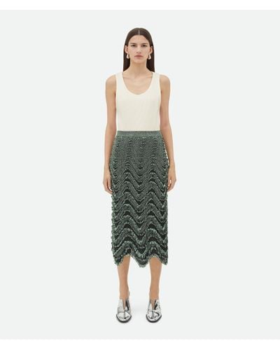 Bottega Veneta Textured Viscose Skirt With Weaved Fringes - Green