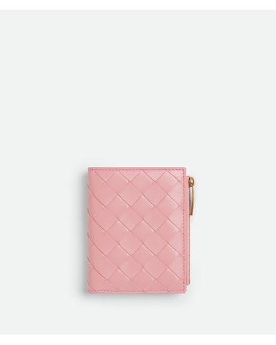 Bottega Veneta Small Intrecciato Bi-Fold Zip Wallet - Pink