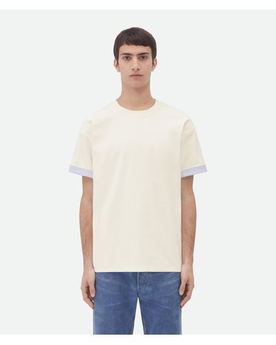 Bottega Veneta Kariertes Baumwoll-t-shirt Mit Doppelter Schicht - Weiß