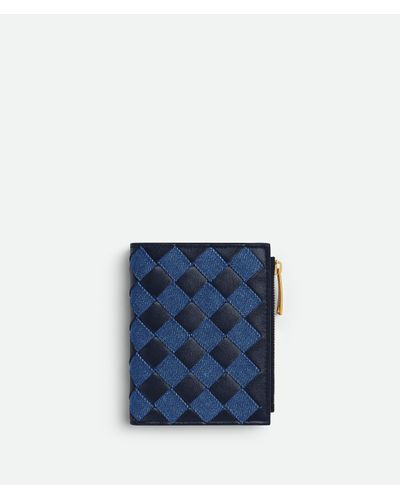 Bottega Veneta Kleines Intrecciato Bi-fold Portemonnaie - Blau