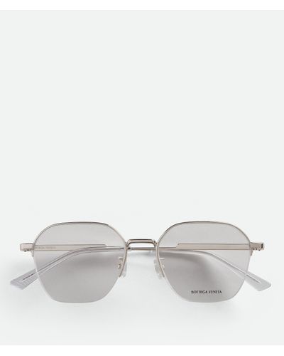 Bottega Veneta Classic Metal Semi Rimless Panthos Eyeglasses - Gray