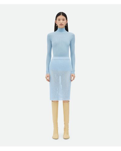 Bottega Veneta Cotton And Nylon Striped Midi Skirt - Blue