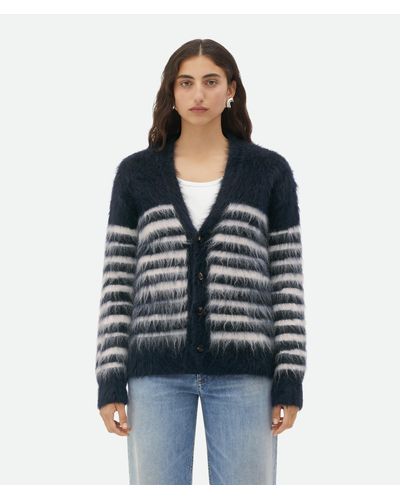 Bottega Veneta Cardigan Marinière Épais En Mohair - Bleu