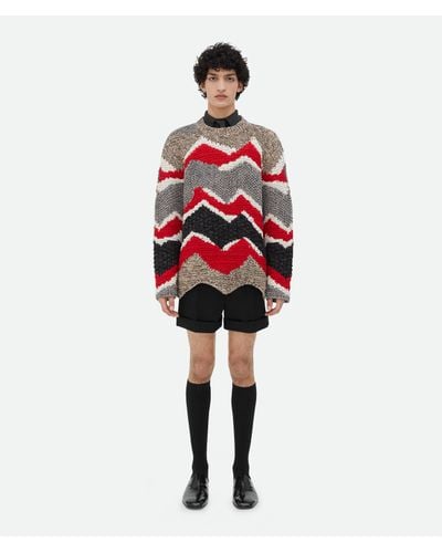 Bottega Veneta Zig Zag Cotton Knit Sweater - Red