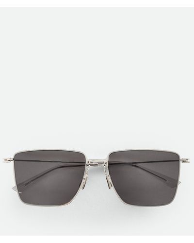 Bottega Veneta Ultrathin Rechteckige Sonnenbrille Aus Metall - Grau