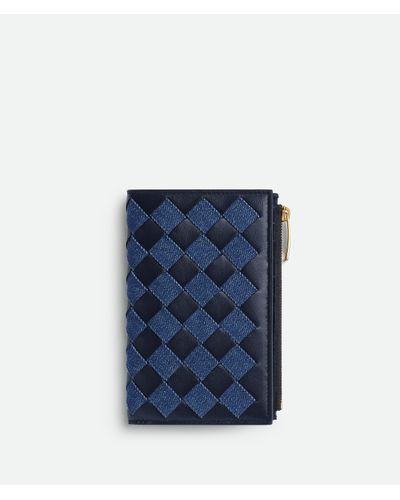 Bottega Veneta Mittelgroßes Intrecciato Bi-fold Portemonnaie - Blau