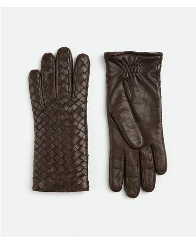 Bottega Veneta Leather Intrecciato Gloves - Brown