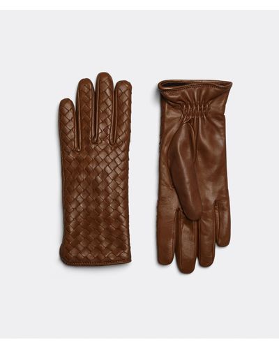 Bottega Veneta Handschuhe Aus Intrecciato Leder - Braun