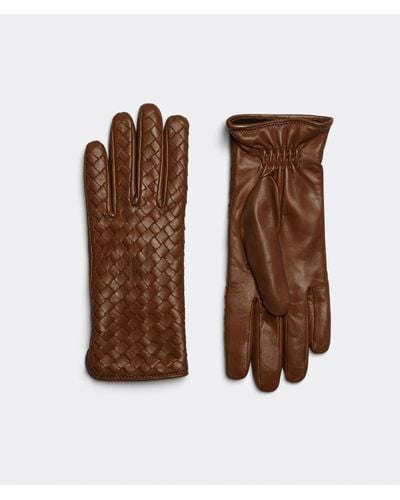 Bottega Veneta Intrecciato Leather Gloves - Brown