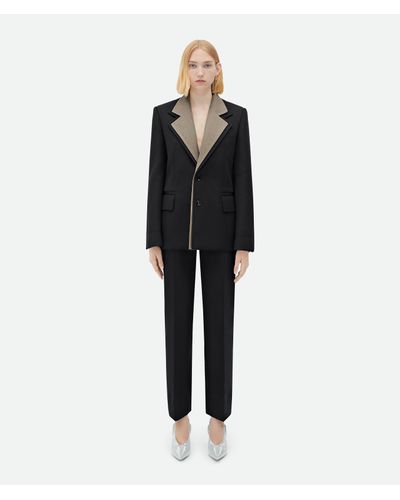 Bottega Veneta Curved Sleeves Wool Jacket With Contrasting Collar - Black