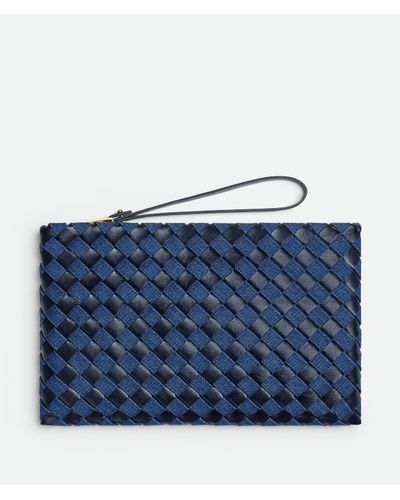 Bottega Veneta Pochette Zippée Intrecciato 15 Moyen Format - Bleu