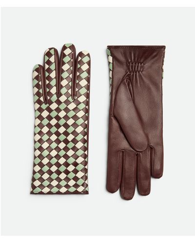 Bottega Veneta Leather Bicolor Intrecciato Gloves - Brown