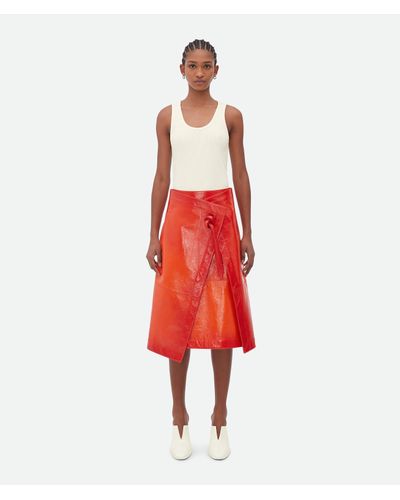 Bottega Veneta Degrade-leather Midi Wrap Skirt - Red