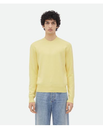 Bottega Veneta Cashmere Sweater With Intrecciato Leather Patches - Yellow