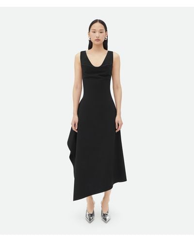 Bottega Veneta Stretch Cotton Asymmetric Midi Dress - Black
