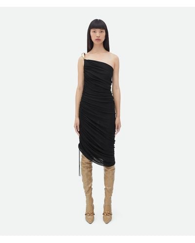 Bottega Veneta One-shoulder Asymmetric Embellished Satin-jersey Midi Dress - Black