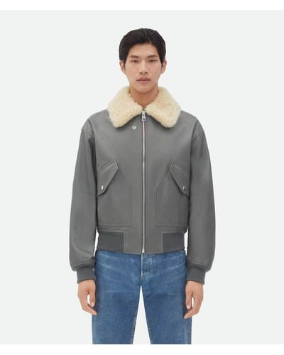 Bottega Veneta Leather Jacket With Shearling Collar - Grey