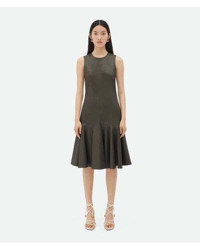 Bottega Veneta Robe Midi En Cuir - Marron