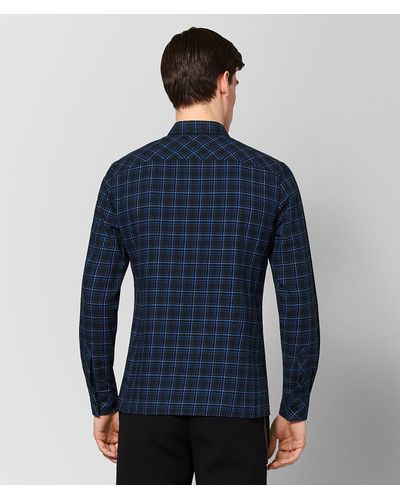 Bottega Veneta Cotton Checked Long Sleeve Shirt in Atlantic Nero (Blue ...