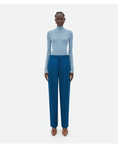Bottega Veneta Wool Gabardine Wide Leg Trousers - Blue