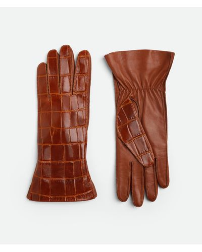 Bottega Veneta Handschuhe Aus Leder Mit Krokodil-prägung - Braun