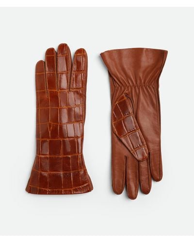 Bottega Veneta Crocodile-Effect Leather Gloves - Brown