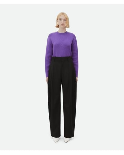 Bottega Veneta Wide Leg Wool Trousers - Purple