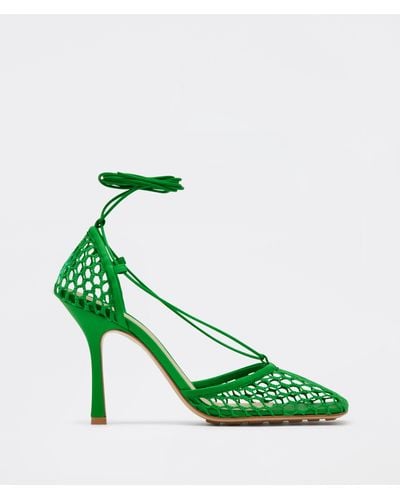 Bottega Veneta Lace-up Leather-trimmed Mesh Court Shoes - Green