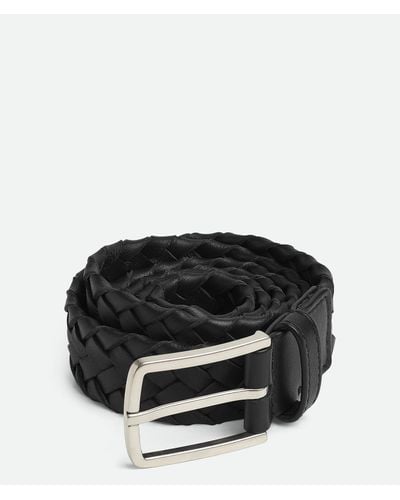 Bottega Veneta Leather Intreccio Cabat Belt - Black
