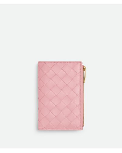 Bottega Veneta Medium Intrecciato Bi-Fold Zip Wallet - Pink