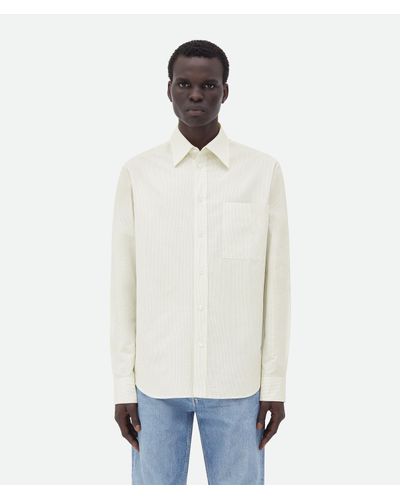 Bottega Veneta Cotton Linen Check Shirt With "Bv" Embroidery - White