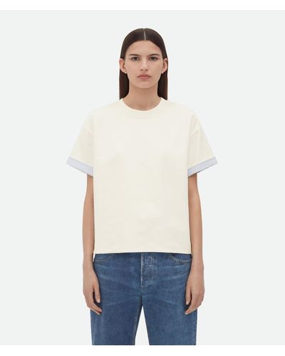 Bottega Veneta Kariertes Baumwoll-t-shirt Mit Doppelter Schicht - Weiß