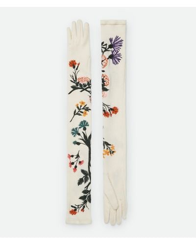 Bottega Veneta Lange Handschuhe Aus Wolle Mit Blumenmotiv - Weiß