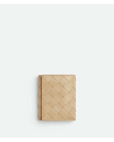 Bottega Veneta Small Intrecciato Tri-Fold Zip Wallet - Natural