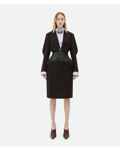 Bottega Veneta Leather And Wool Midi Skirt - Black