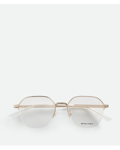 Bottega Veneta Classic Metal Semi Rimless Panthos Eyeglasses - White