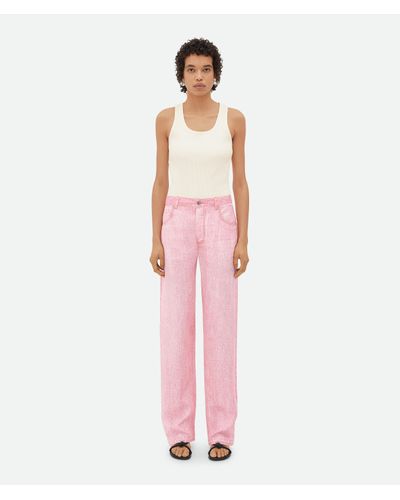 Bottega Veneta Printed Denim Viscose Trousers - Pink