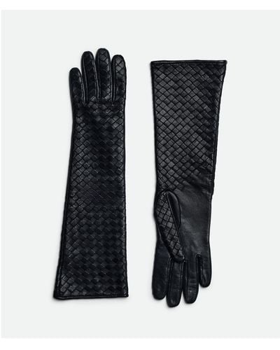 Bottega Veneta Intrecciato Leather Midi Gloves - Black