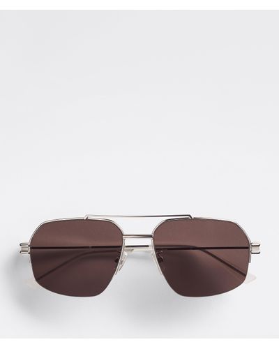 Bottega Veneta Bond Metal Half-Rim Aviator Sunglasses - Brown