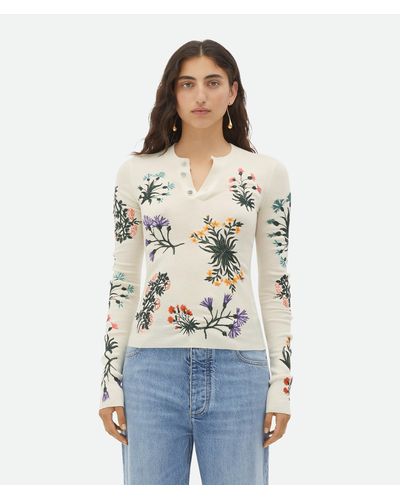 Bottega Veneta Top Aus Wolle Mit Blumenmotiv - Blau